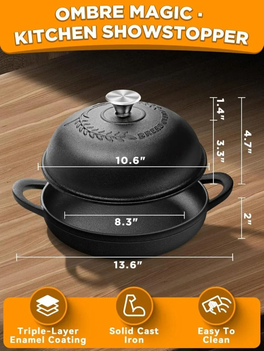 Enameled Cast Iron 6QT Dutch Oven Bread Pot with Lid & Sourdough Kit - Matte